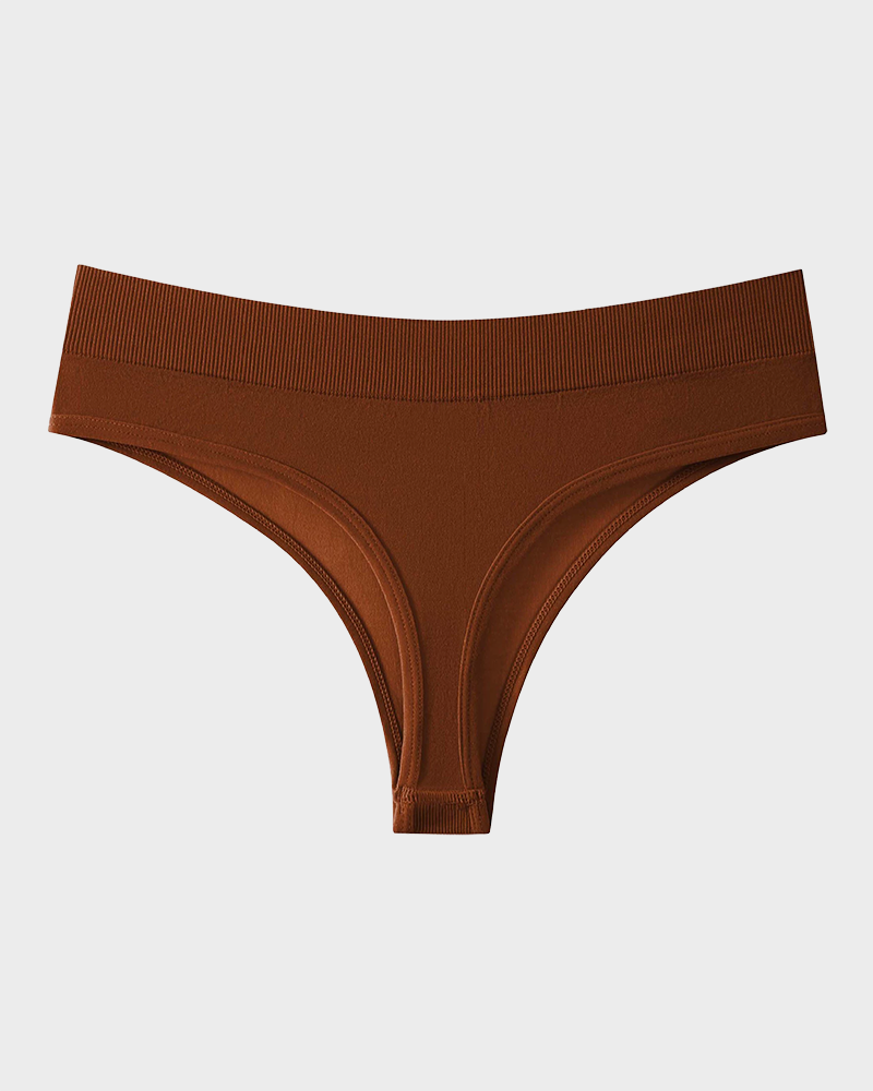 Solid Color Drop Waist Thong Seamless Sport Panties (9 pcs)
