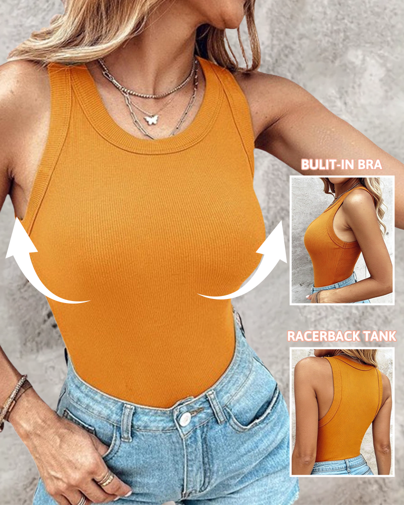 Women’s Ribbed Racerback Tank Top with Built-in Bra
