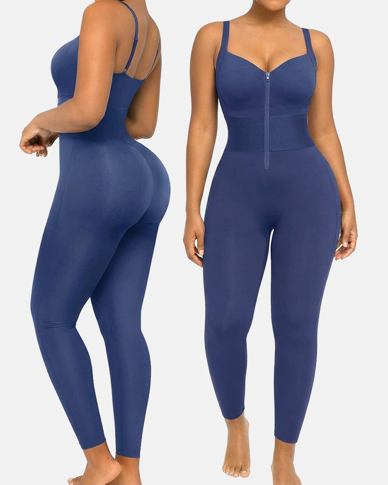 Zipper Shaping Jumpsuit Tummy Control Waist Band One Piece Yoga Bodysuit Activewear