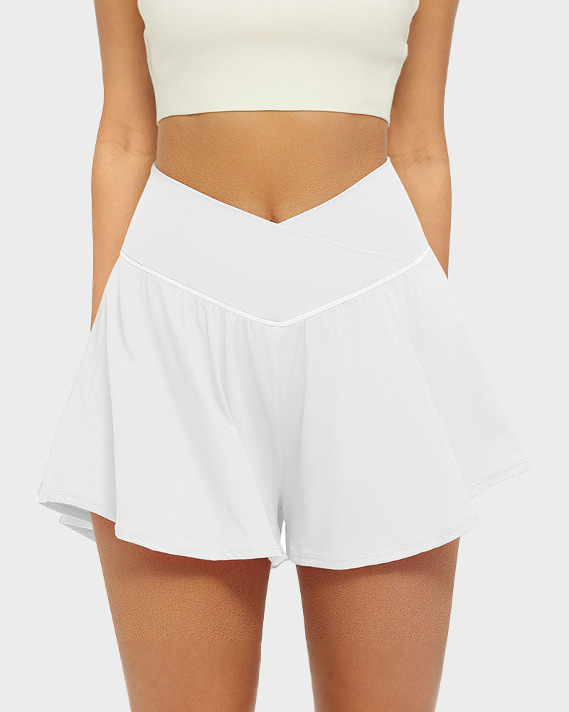 Women's 2 in 1 Crossover Flowy Running Shorts with Pockets Tennis Workout Skort