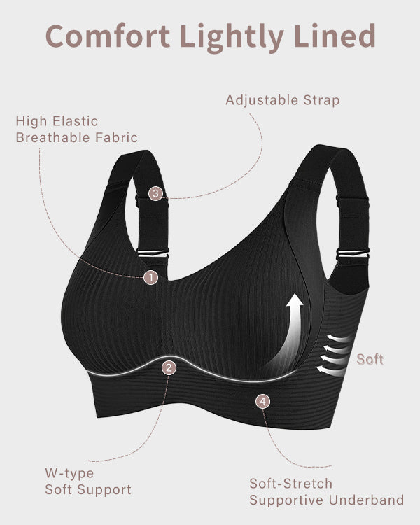 Women's Solid Ribbed Push Up Soft Breathable Wireless Bra