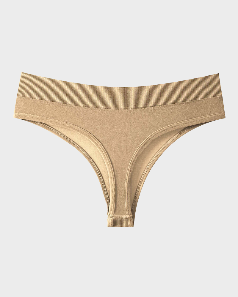 Solid Color Drop Waist Thong Seamless Sport Panties (9 pcs)
