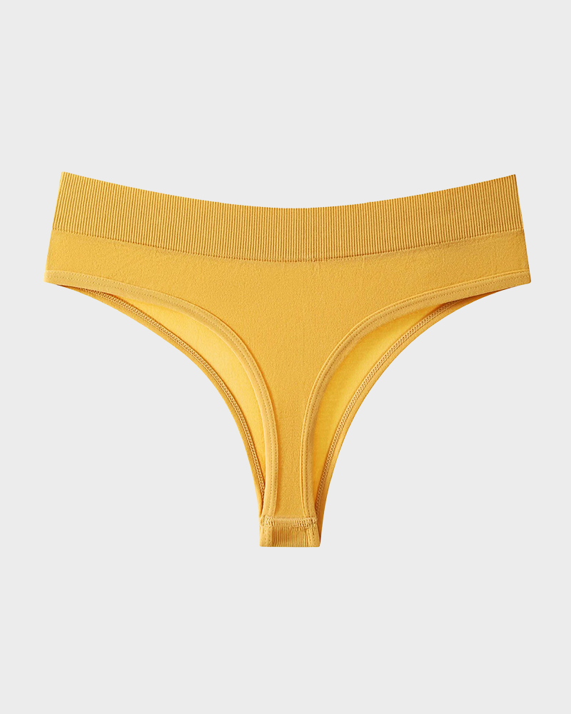Solid Color Drop Waist Thong Seamless Sport Panties (9 pcs)