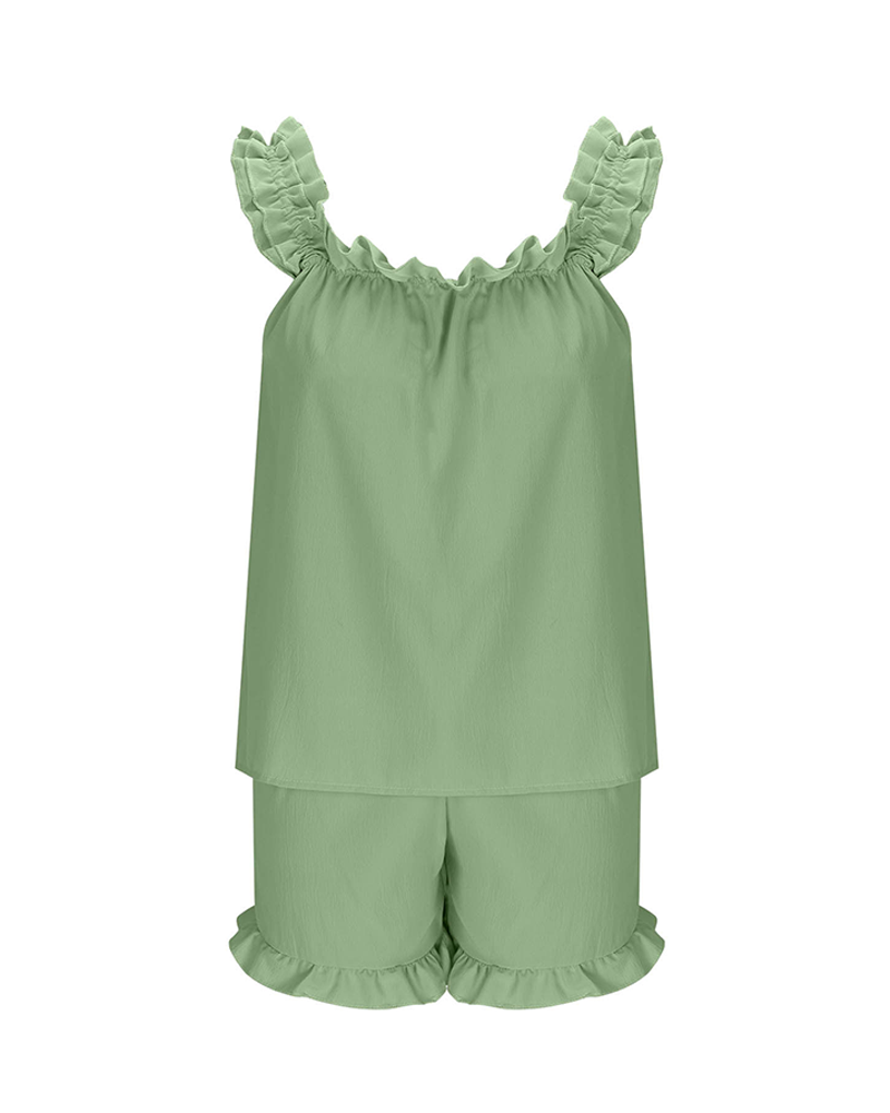 Women's 2-Piece Pajama Set: Ruffle Trim Top & Shorts