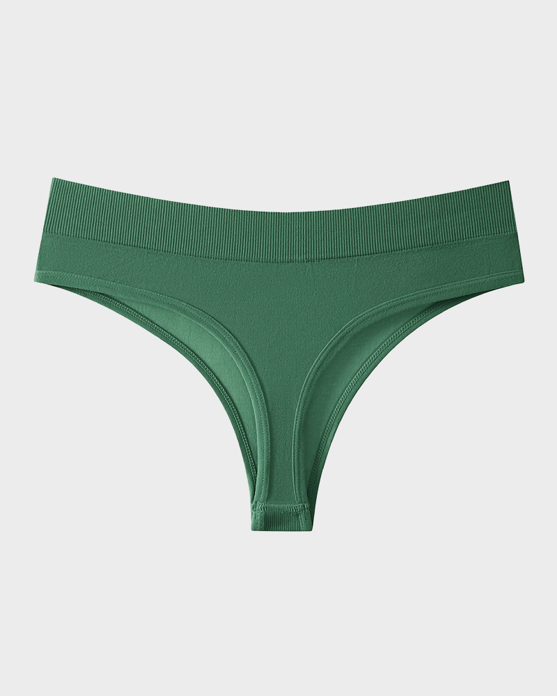 Solid Color Drop Waist Thong Seamless Sport Panties (9 pcs)