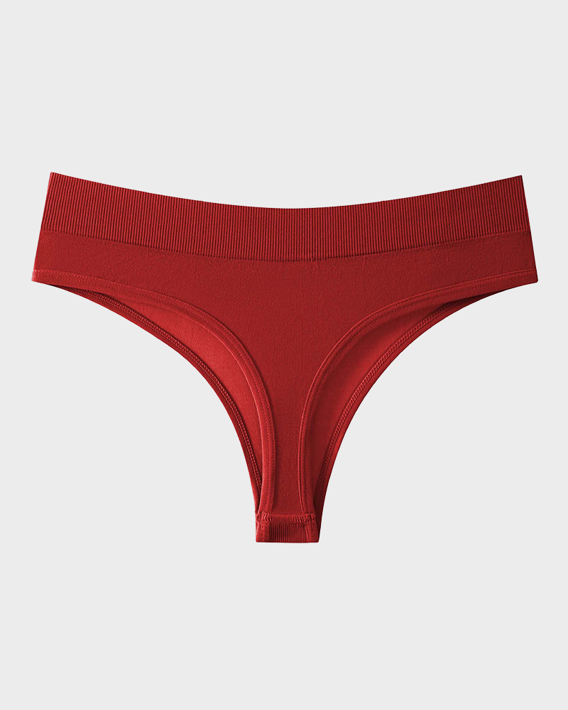 Solid Color Drop Waist Thong Seamless Sport Panties (9 pcs)