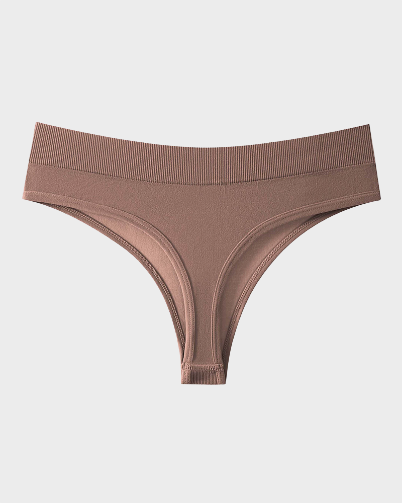 Solid Color Drop Waist Thong Seamless Sport Panties (9 pcs)