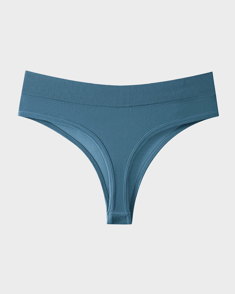 Solid Color Drop Waist Thong Seamless Sport Panties (9 pcs)