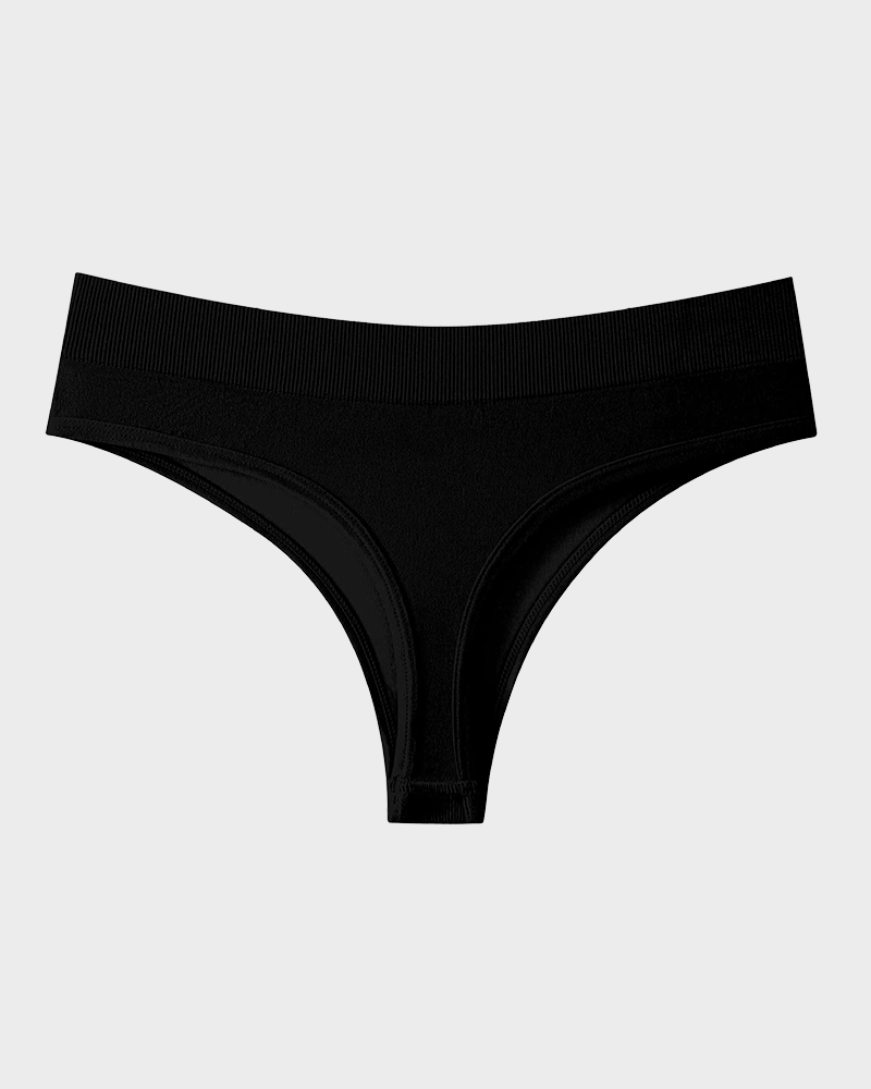 Solid Color Drop Waist Thong Seamless Sport Panties (9 pcs)