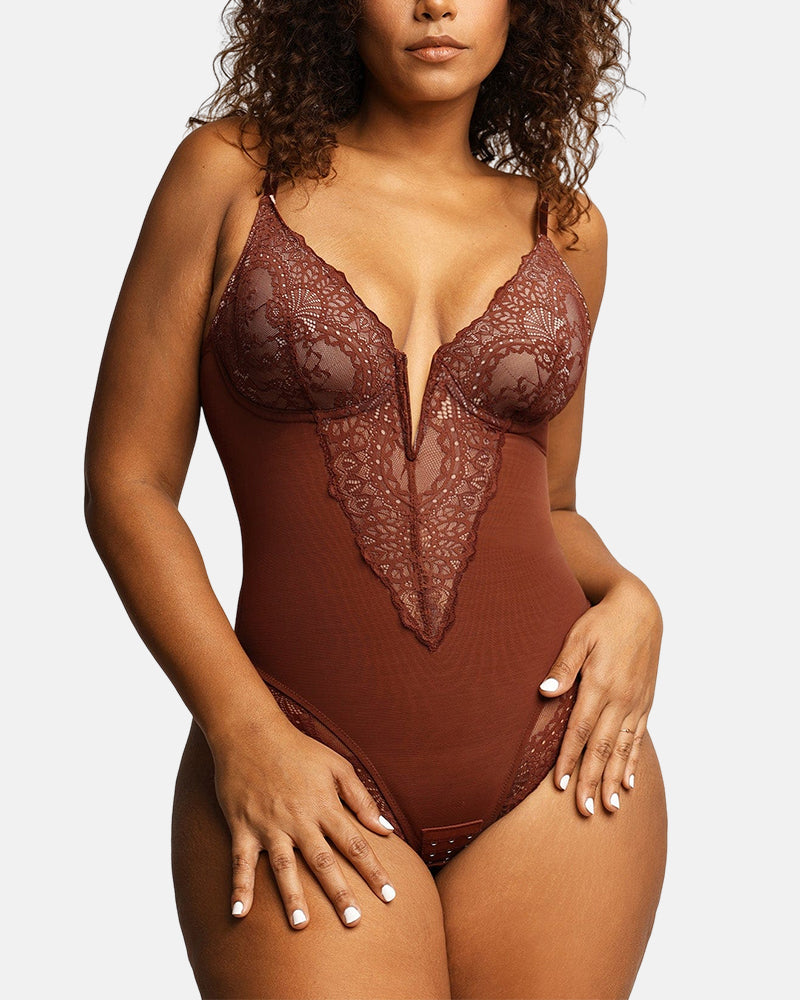 Lace Deep V Seamless Tummy Control Bodysuit
