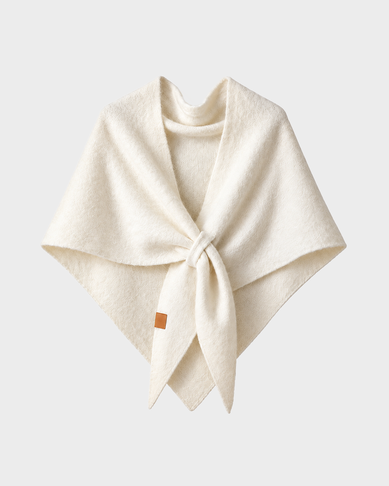 Soft Knitted Wrap Shawl Thick Warm Knotted Detail Cover-Up