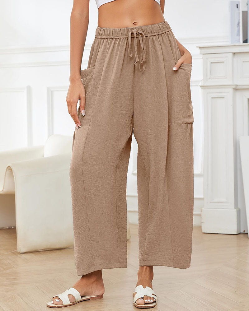Women's Linen Blend Wide Leg Loose Pants Casual Beach Palazzo Harem Pockets