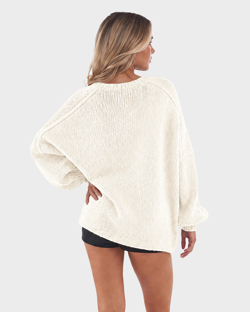 Lightweight Oversized Lantern Sleeve Sweater Open Front Knit Cardigan