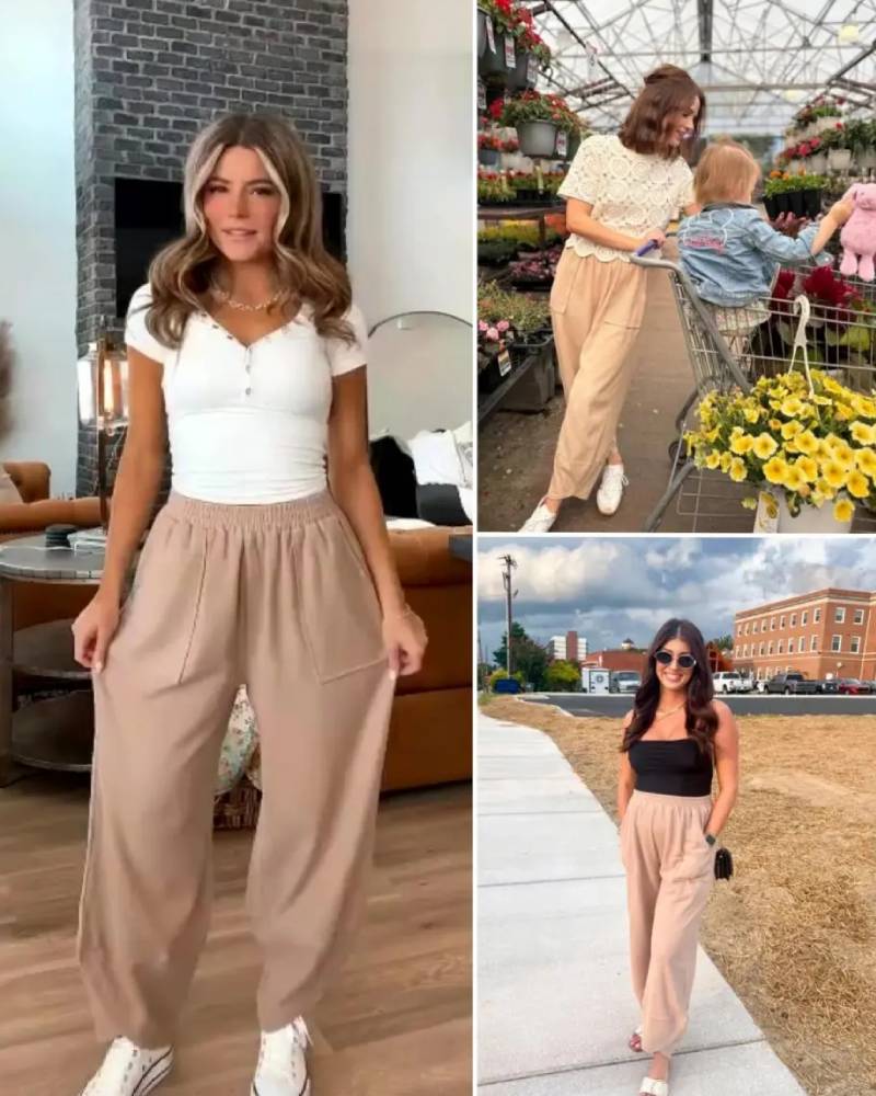 Women's Baggy Wide Leg Palazzo Harem Pants Elastic Waist Casual with Pockets