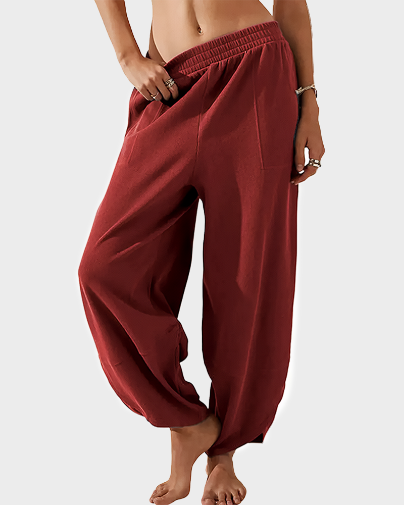 Women's Baggy Wide Leg Palazzo Harem Pants Elastic Waist Casual with Pockets