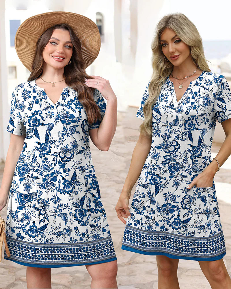 Casual Summer Dress: V-Neck Short Sleeve Beach Essential