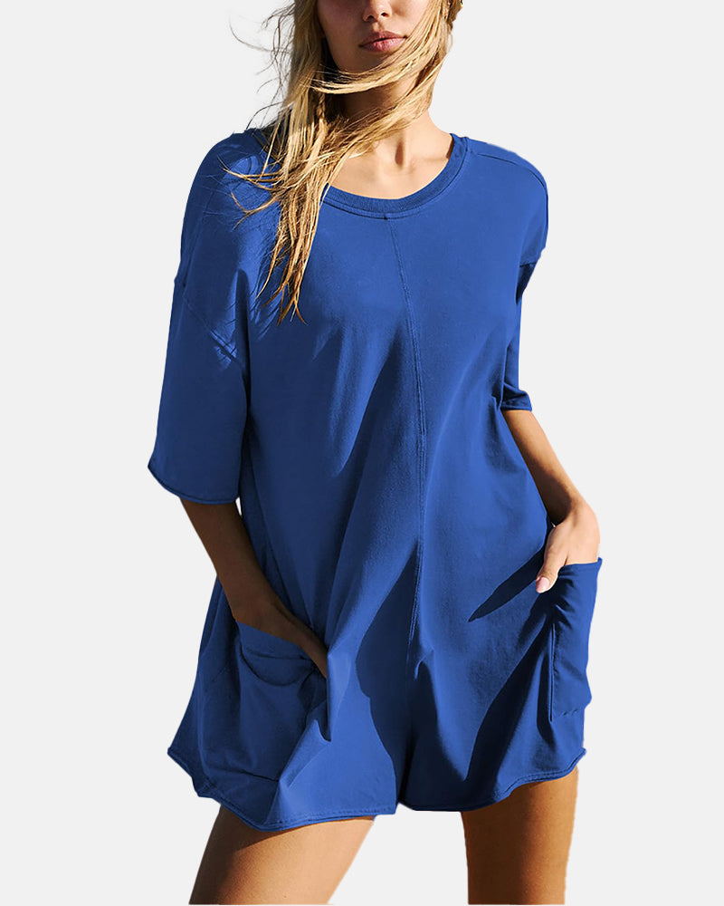 Women's Casual Short Sleeve Oversized Athletic Reversible Romper
