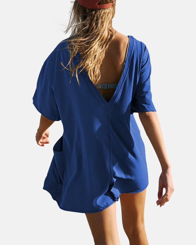 Women's Casual Short Sleeve Oversized Athletic Reversible Romper