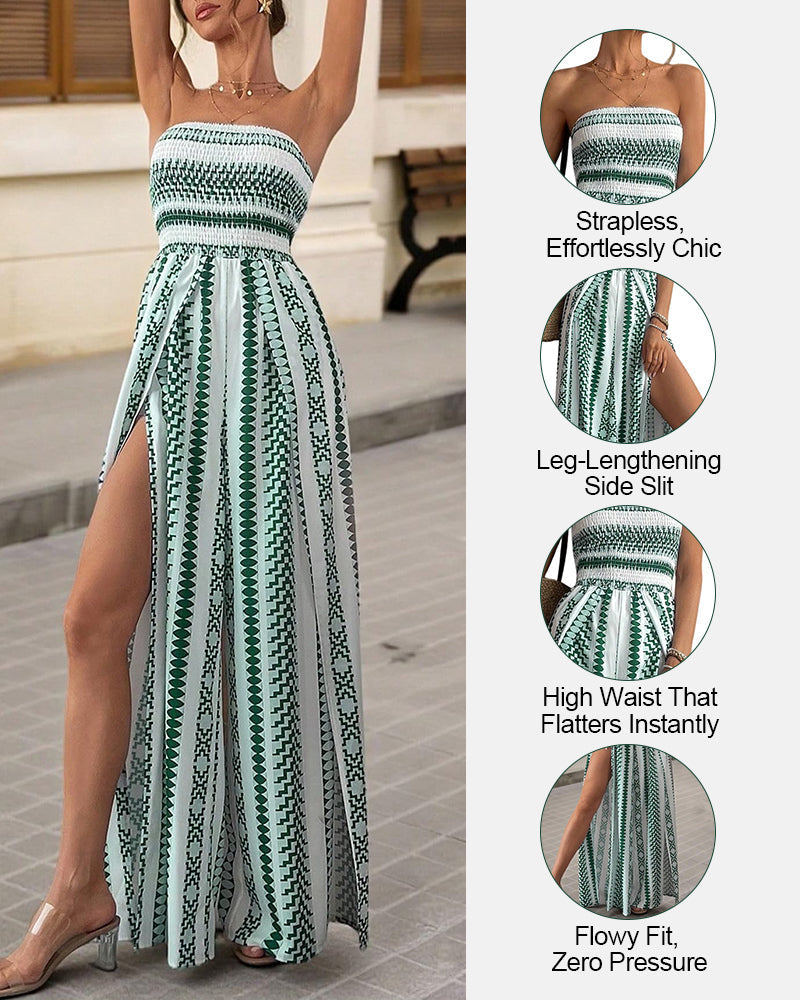 Boho Halter & Strapless High Split Wide Leg Jumpsuit