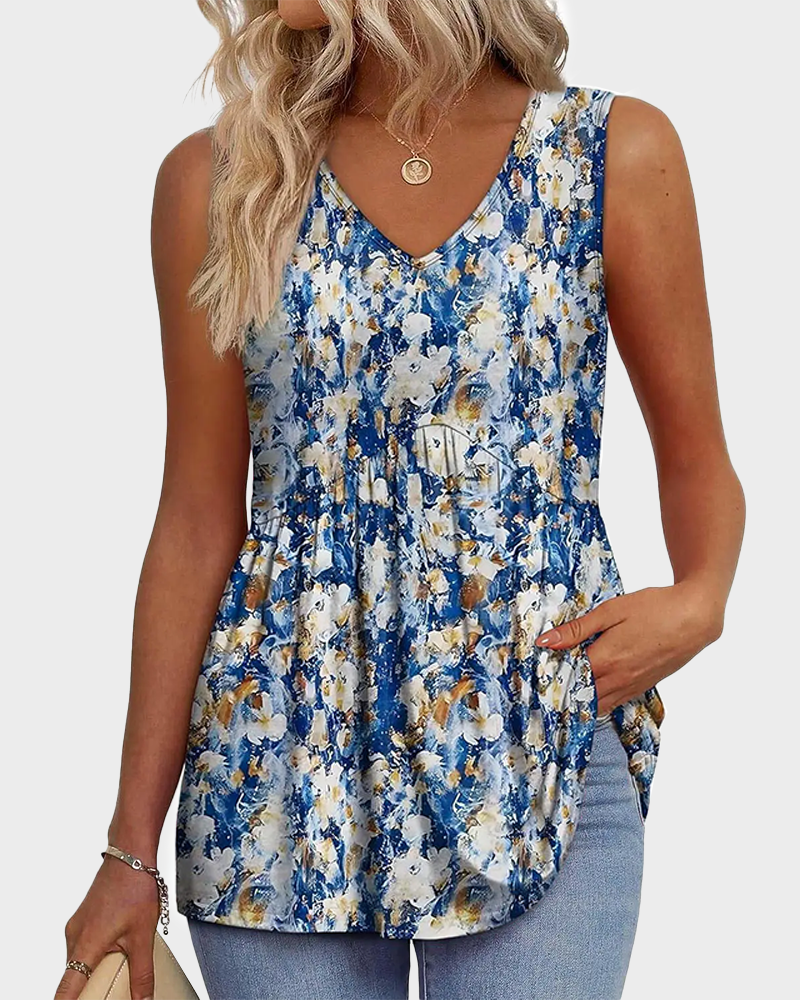 V Neck Flowy Peplum Tank Top Sleeveless Babydoll Stretchy Top
