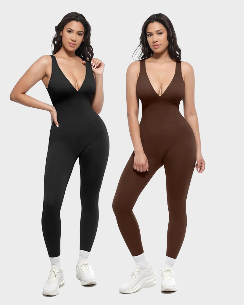 Deep V High Waisted Tummy Control Jumpsuit Breathable Shapewear