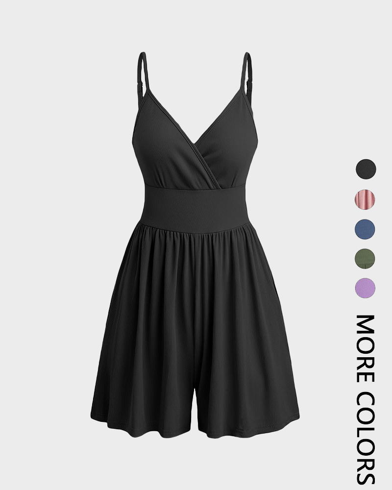 Women's Knitted Backless Cami Romper Adjustable Spaghetti Strap Wide Leg