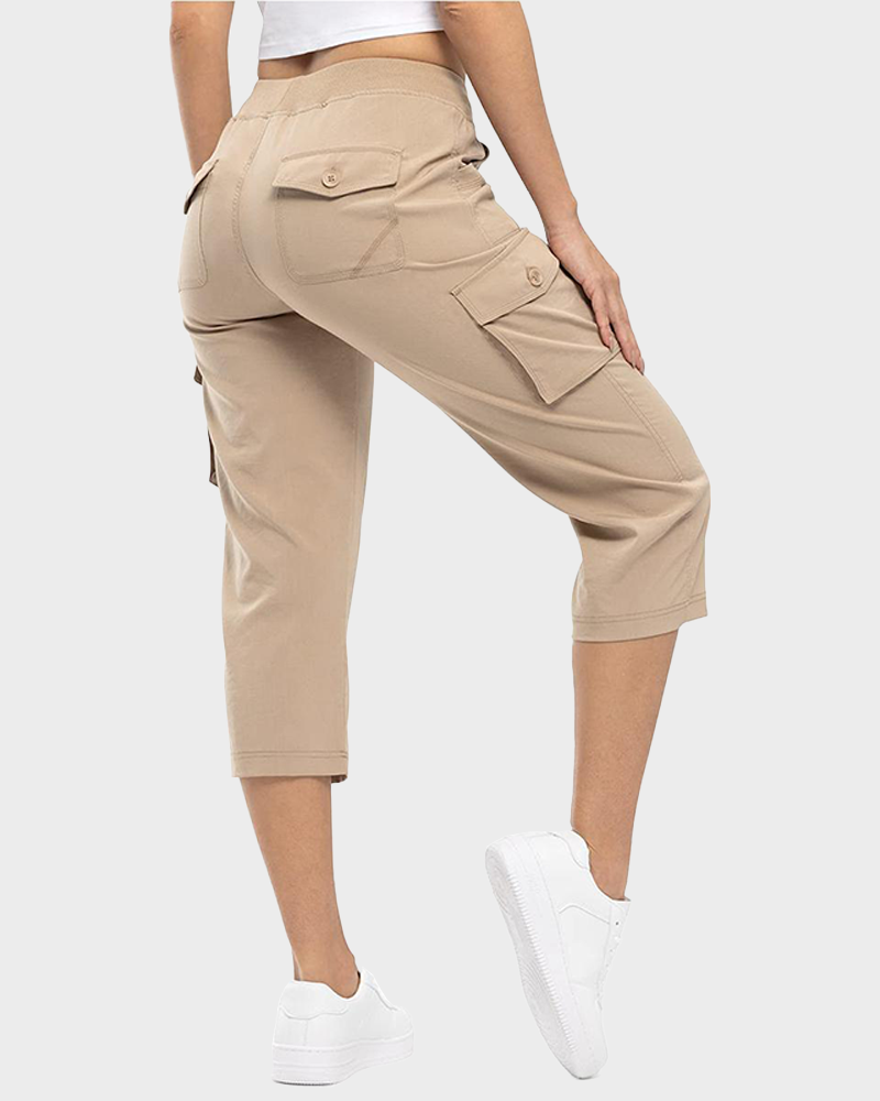 Lightweight 6 Pocket Quick Dry Cargo Capri Pants Loose Hiking Outdoor Bottoms