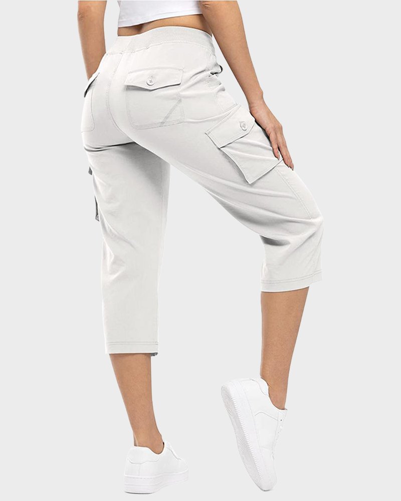 Lightweight 6 Pocket Quick Dry Cargo Capri Pants Loose Hiking Outdoor Bottoms