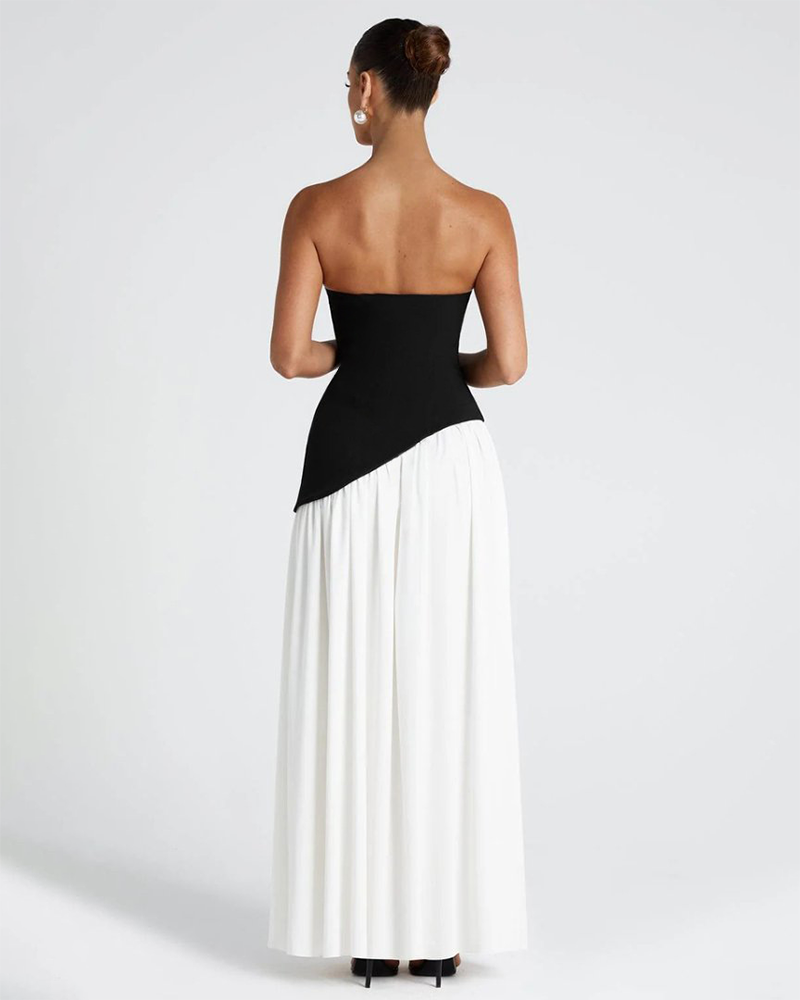 Women's Plain Split Thigh Strapless Bodycon Tube Dress