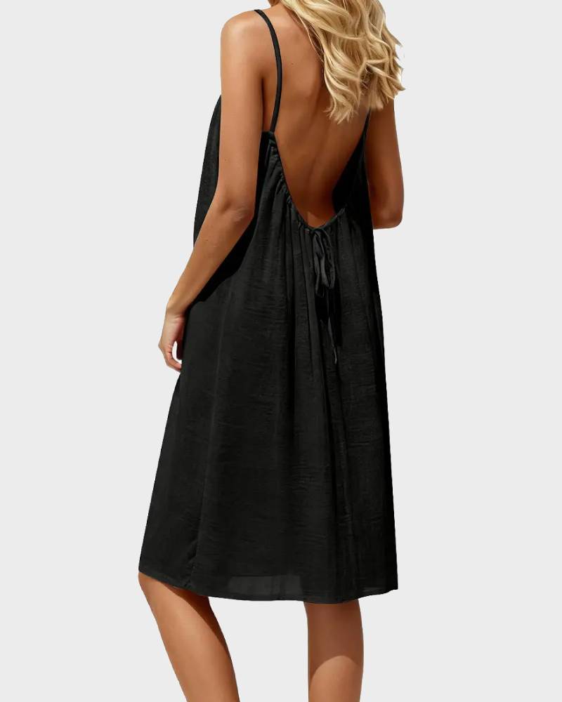 Women's Solid Cami Lounge Dress Sleeveless Knee Length Summer Sleepwear