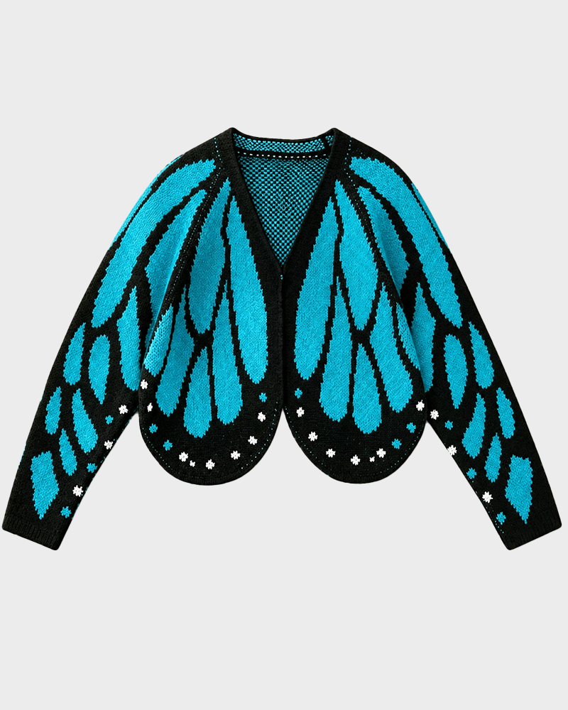 Women's Butterfly Wings V Neck Bat Sleeve Open Front Short Knit Casual Cardigan