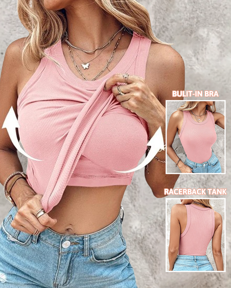 Women’s Ribbed Racerback Tank Top with Built-in Bra