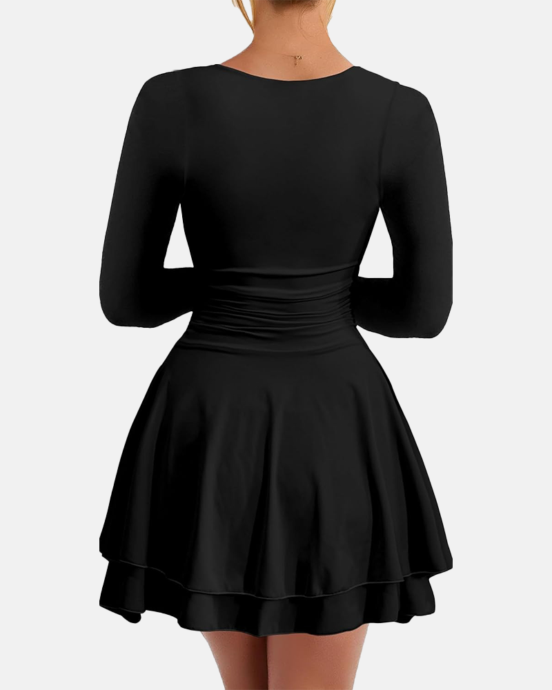 Square Neck Ruffle Hem Corset Party Mini Dress