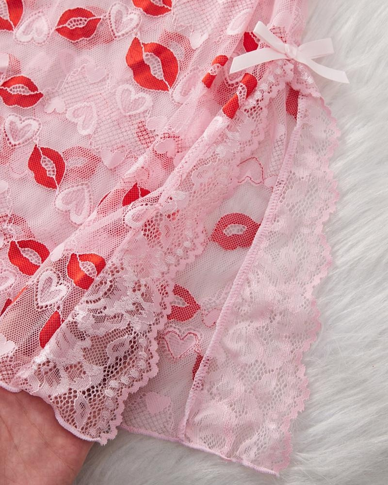 Lace Trim Cami Nightdress & Thong Sexy Lingerie Set