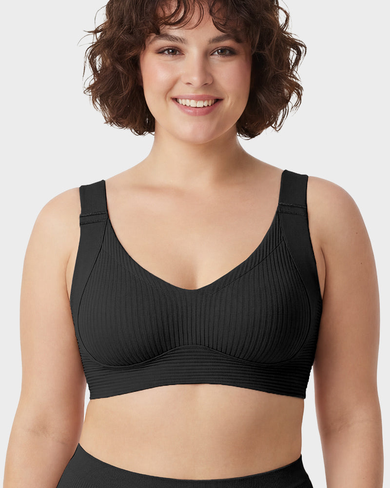 Women's Solid Ribbed Push Up Soft Breathable Wireless Bra
