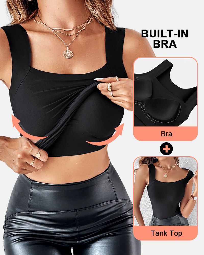 Women's U Neck Thermal Tank Tops with Built-In Bra