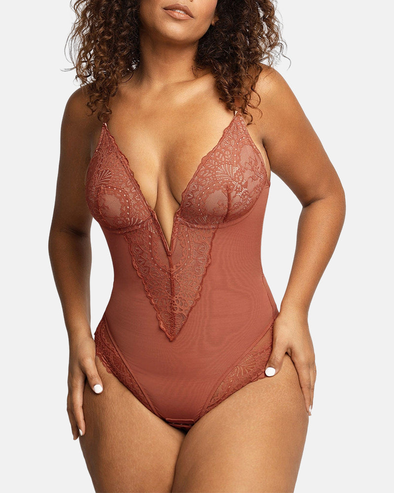 Lace Deep V Seamless Tummy Control Bodysuit