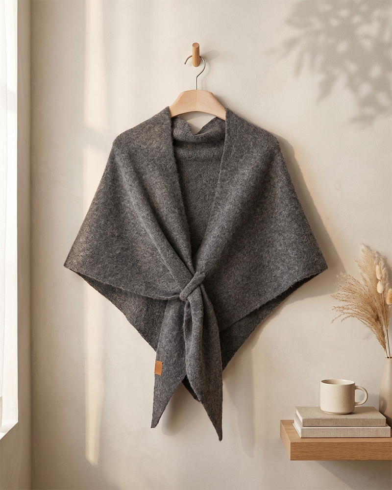 Soft Knitted Wrap Shawl Thick Warm Knotted Detail Cover-Up