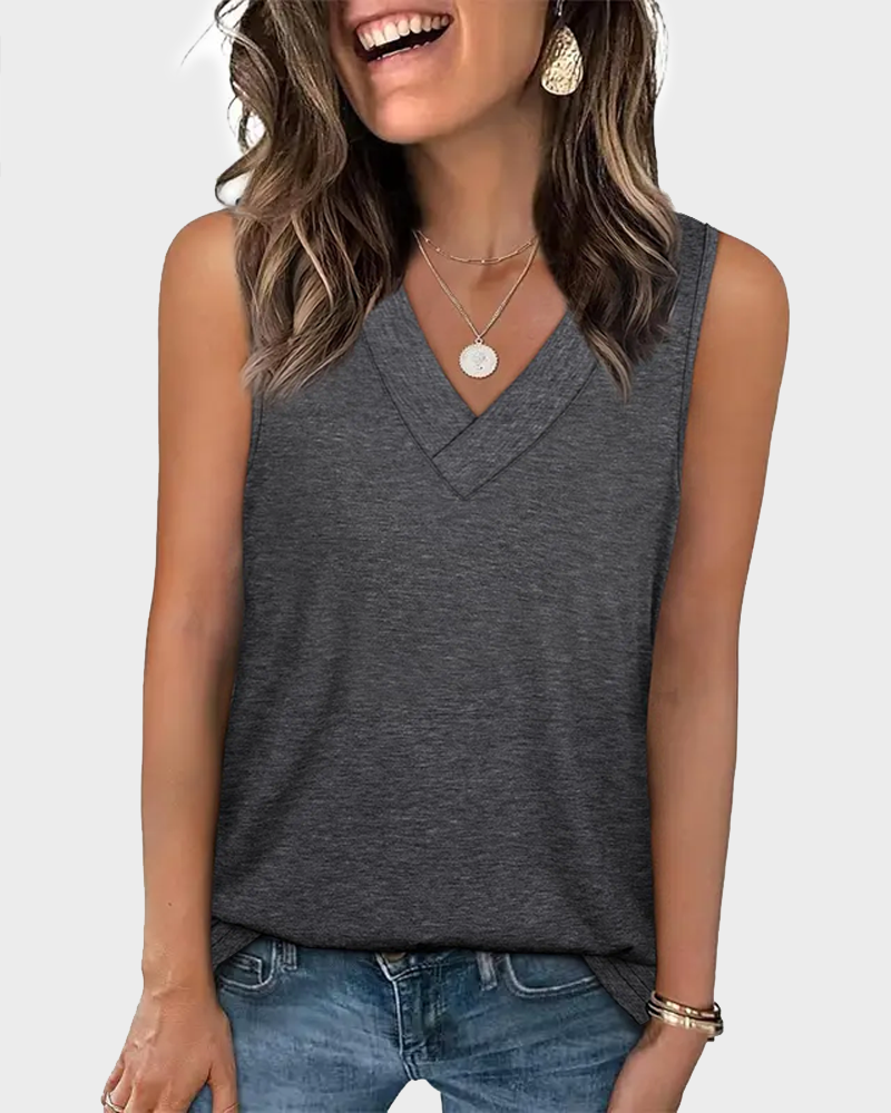 Summer V Neck Sleeveless Tank Top Trendy Basic Tee
