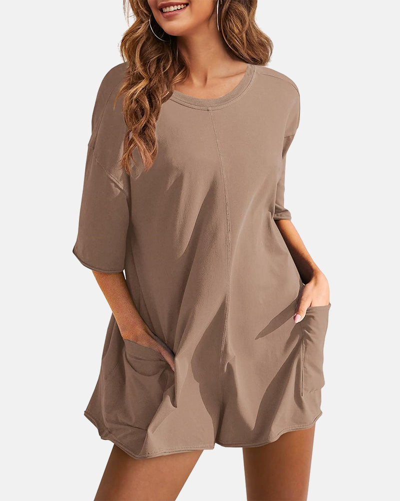 Women's Casual Short Sleeve Oversized Athletic Reversible Romper