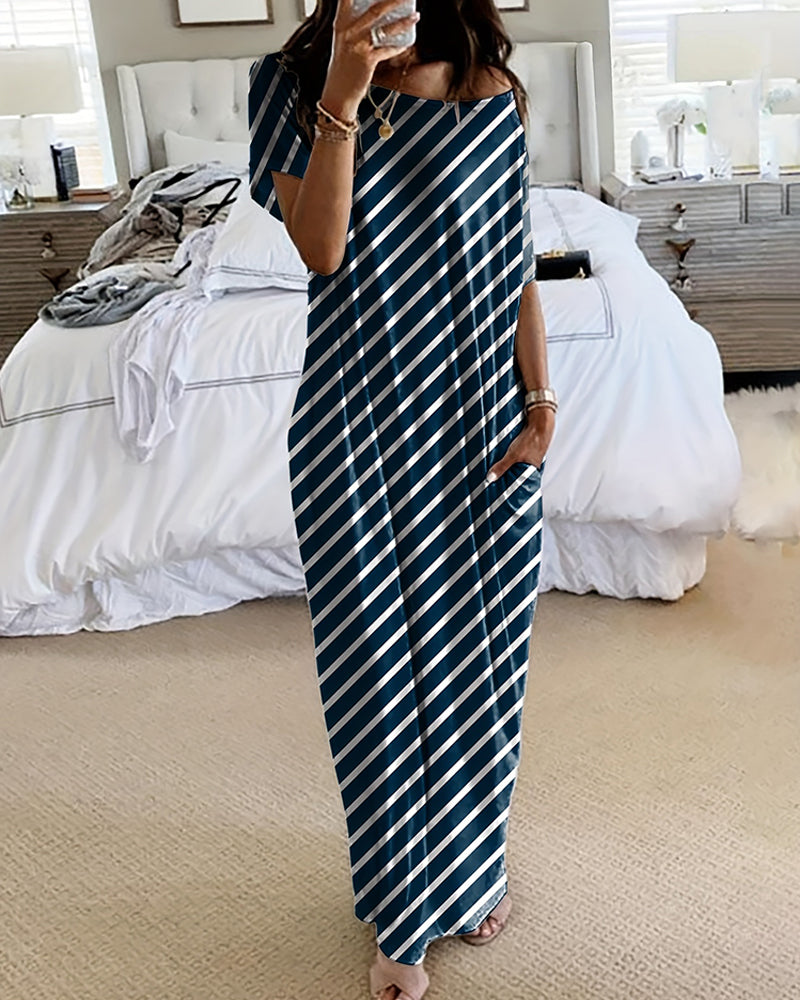 Batwing Sleeve Casual Lounge Dress Comfy Short Sleeve Nightdress