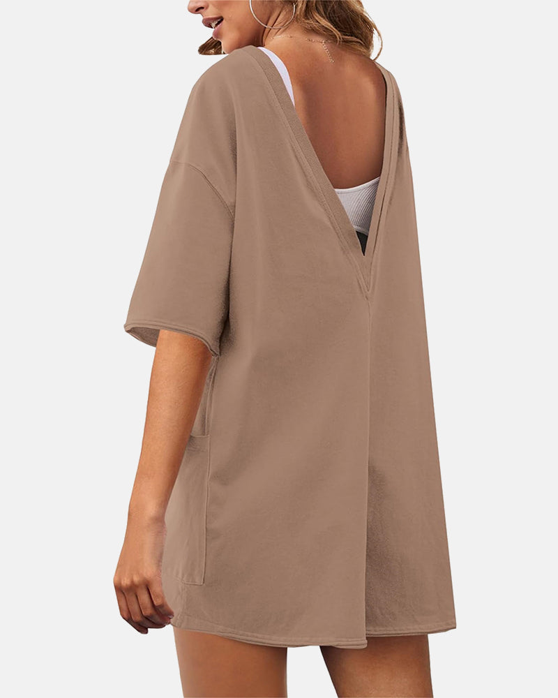 Women's Casual Short Sleeve Oversized Athletic Reversible Romper
