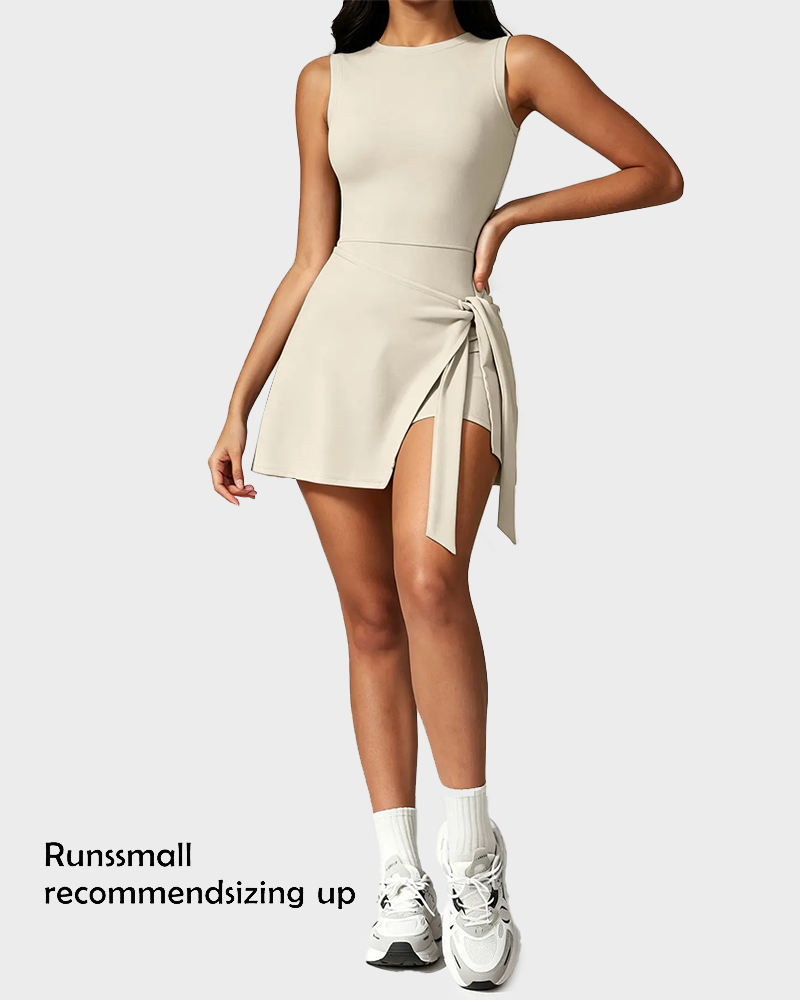 Anti Exposure Tie Front Wrap Sleeveless Soft Slim Fit Sport Dress
