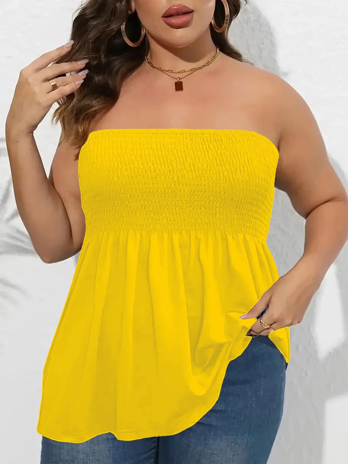 Plus Size Strapless Ruffle Hem Tube Top