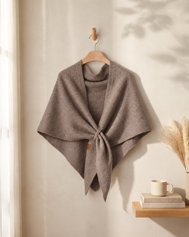 Soft Knitted Wrap Shawl Thick Warm Knotted Detail Cover-Up