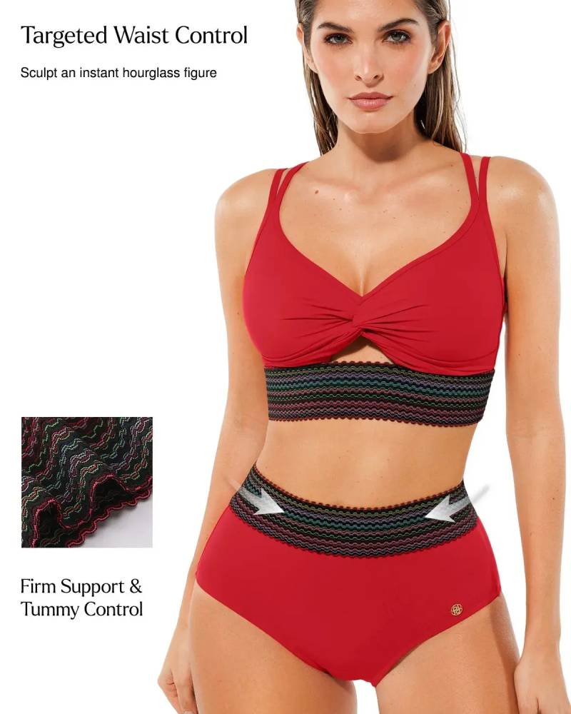High Waisted Snakeskin Bikini Push Up Ruched Front Wide Ribbed Band
