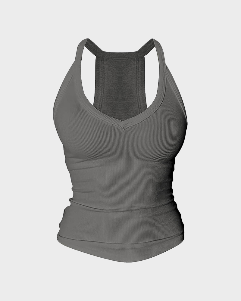 Women's V Neck Cotton Racerback Tank Top Built in Bra Sleeveless Fitted Cami