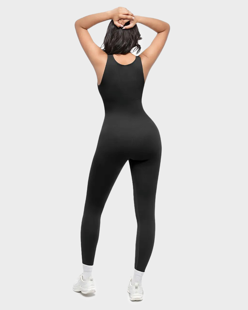 Deep V High Waisted Tummy Control Jumpsuit Breathable Shapewear