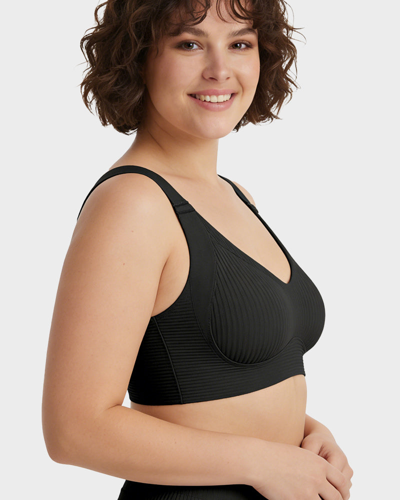 Women's Solid Ribbed Push Up Soft Breathable Wireless Bra
