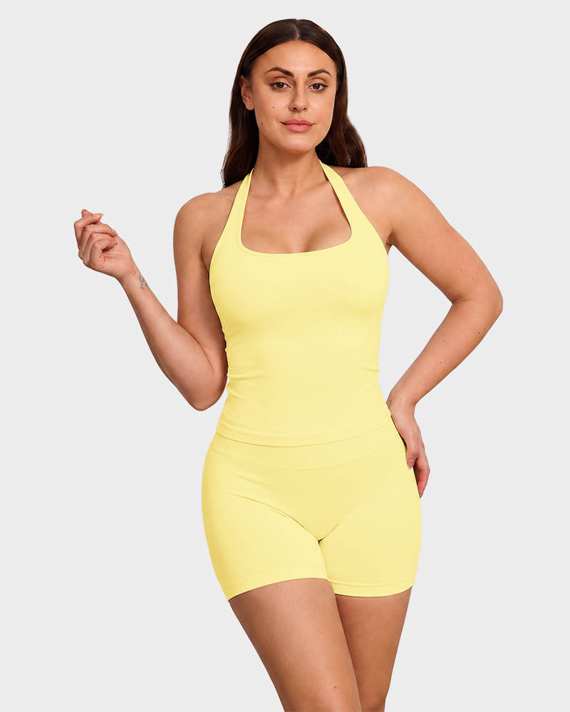 Women's Halter Top & Sports Shorts 2 Piece Yoga Gym Set
